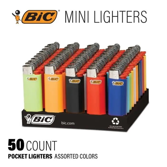 BIC Mini Lighter, Assorted Colors, 50-Count Tray