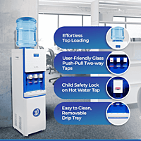 Professional Atlantis Big Plus bottled water dispenser standing vertically in a corporate breakroom.