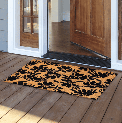 Black Flowers Coir Doormat