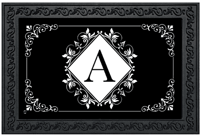 Black and White A Monogram Doormat