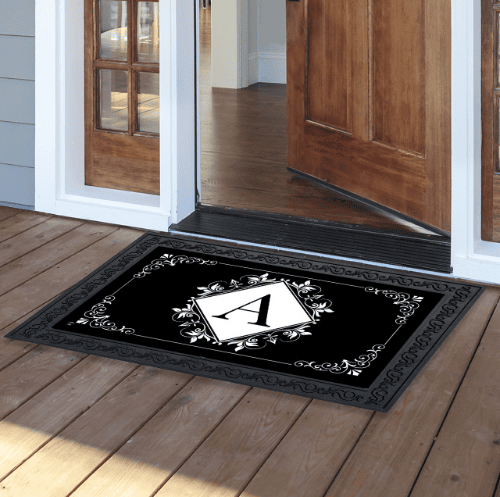 Black and White A Monogram Doormat