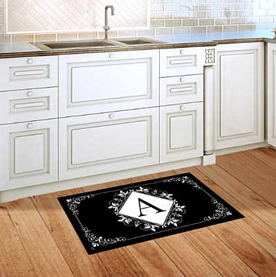 Black and White A Monogram Doormat
