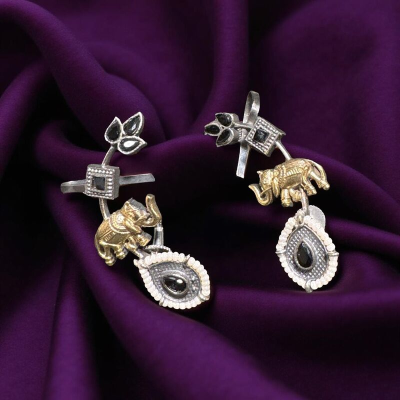 Dual-tone oxidised elephant ear cuffs