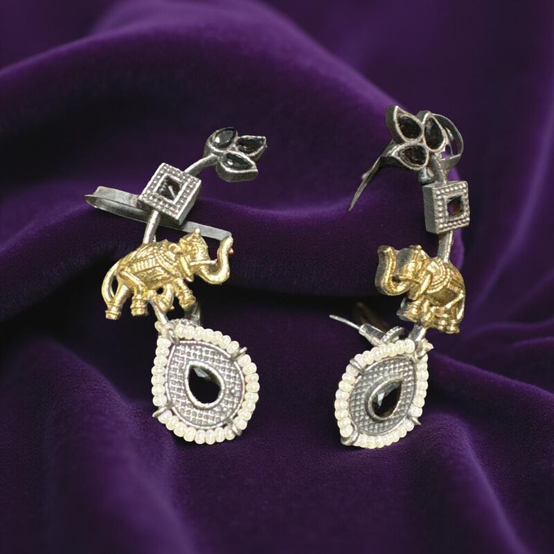 Dual-tone oxidised elephant ear cuffs