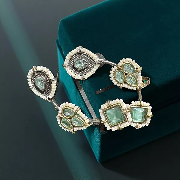 Dual-tone oxidised green ear cuffs