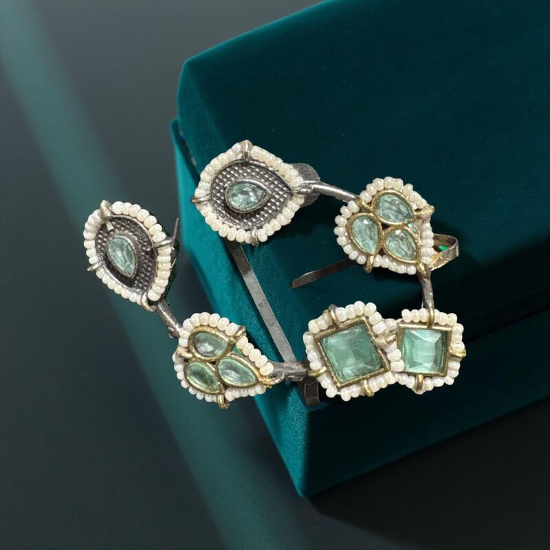 Dual-tone oxidised green ear cuffs