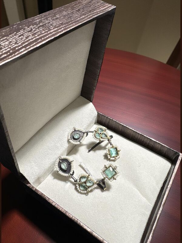 Dual-tone oxidised green ear cuffs