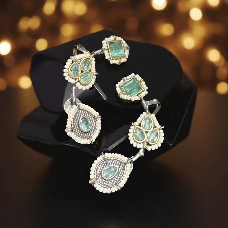 Dual-tone oxidised green ear cuffs