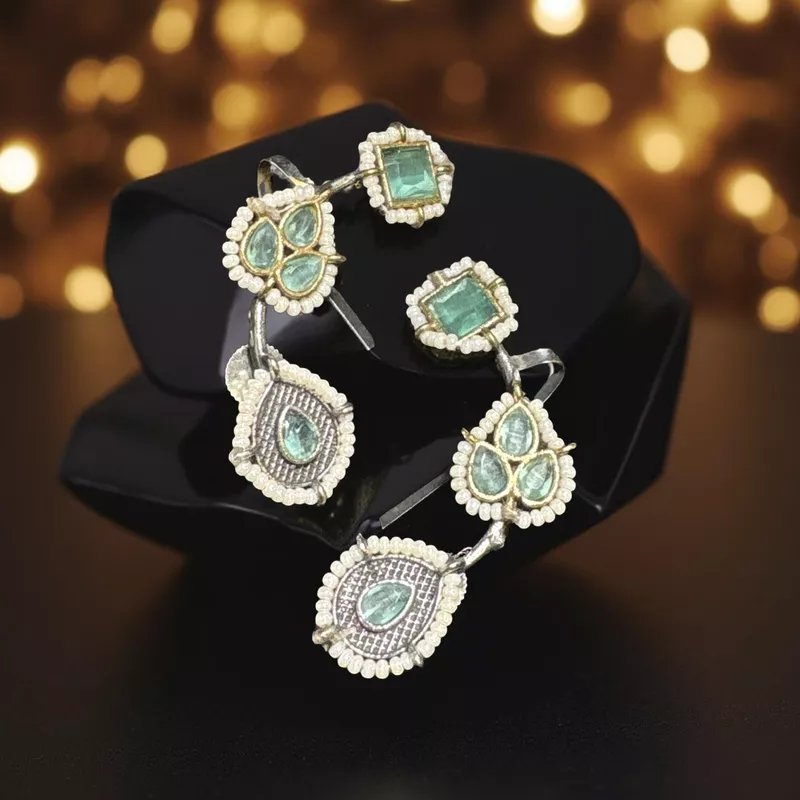 Dual-tone oxidised green ear cuffs