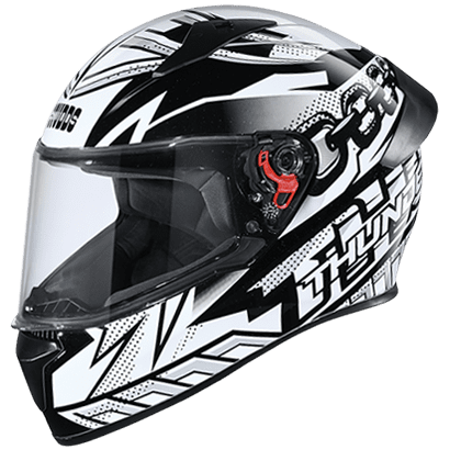 STUDDS THUNDER D5 MATT BLACK N6 WHITE C/V (XL) WITH SPOILER AND MIRROR VISOR