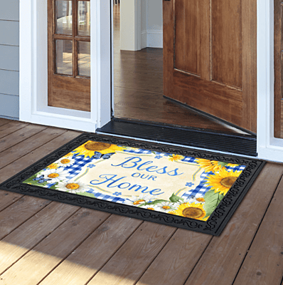 Bless This Home Floral Doormat