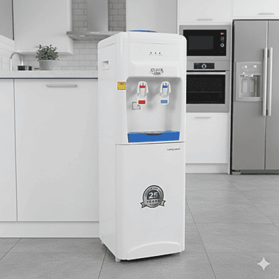 Atlantis Blue floor standing unit with easy-to-use toggle switches for hot and cold.
