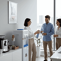 Tall Atlantis water cooler in metallic blue finish with integrated cup holder. Tall Atlantis water cooler in metallic blue finish with integrated cup holder.