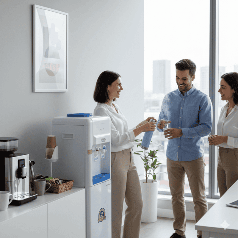 Stylish Atlantis Blue bottled water dispenser with a durable floor-standing design.