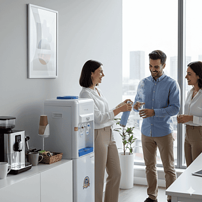 Close-up of the intuitive hot and cold push-buttons on an Atlantis Blue water cooler. Close-up of the intuitive hot and cold push-buttons on an Atlantis Blue water cooler.