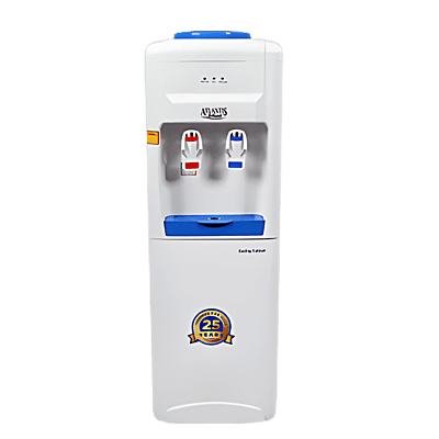 Atlantis Blue energy-efficient water cooler with hot and cold dispensing taps and sleek blue finish.