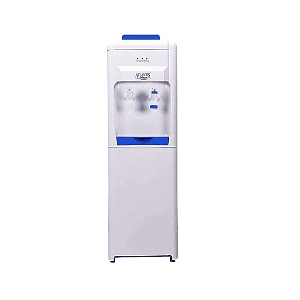 Atlantis brand upright water dispenser providing ambient and chilled water.