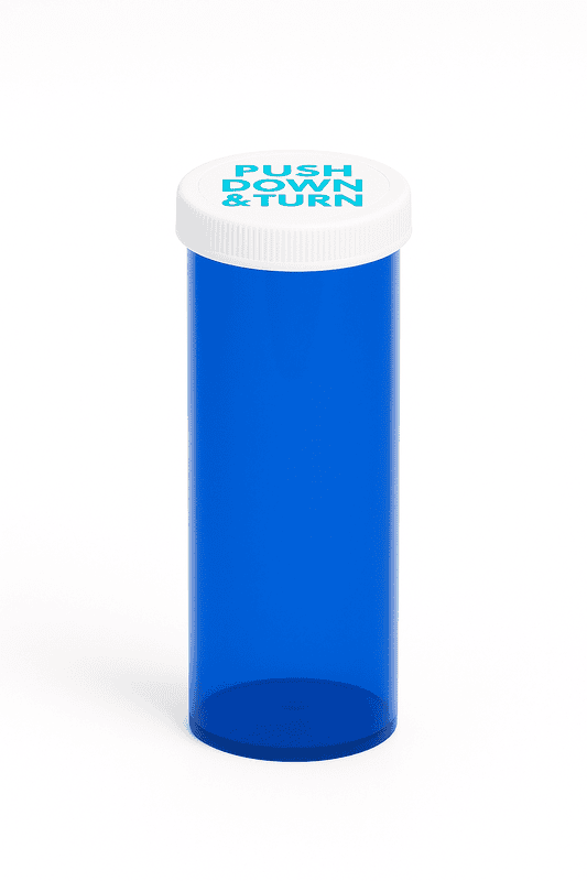 Blue Push-N-Turn ScriptPro Compatible Vials 60 Dram-98 Vials/Case