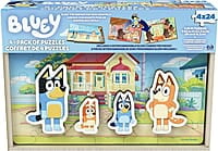 Bluey 4-Pack of Wooden Puzzles with Bingo, Mum, and Dad