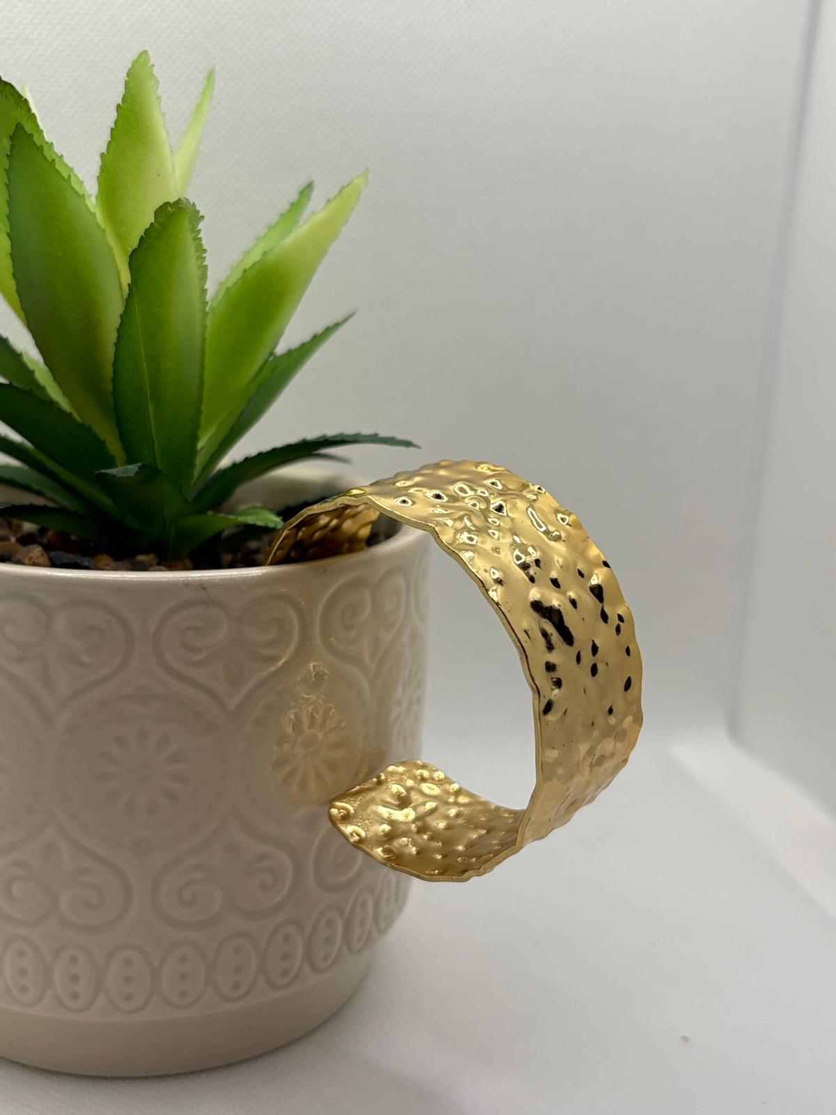 Bold Gold Hammered Open Cuff Bangle Bracelet
