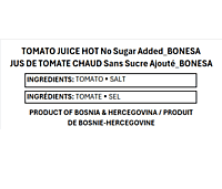 Bonesa_TOMATO JUICE No Sugar Added GLASS  1L/6