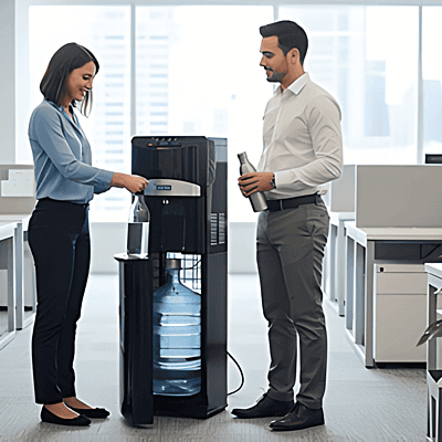 Full-length shot of the durable Blue Star BL1HPCGA bottom loading water cooler. Full-length shot of the durable Blue Star BL1HPCGA bottom loading water cooler.