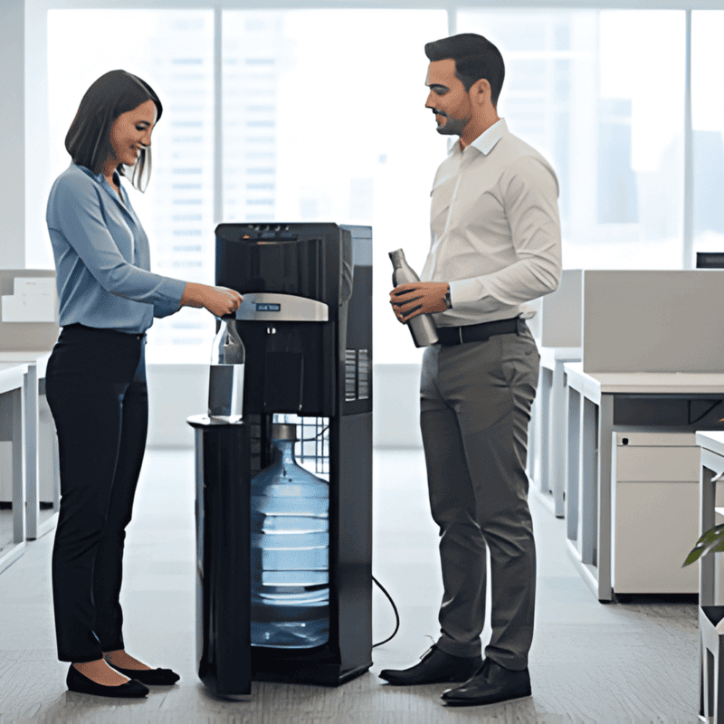 Full-length shot of the durable Blue Star BL1HPCGA bottom loading water cooler.