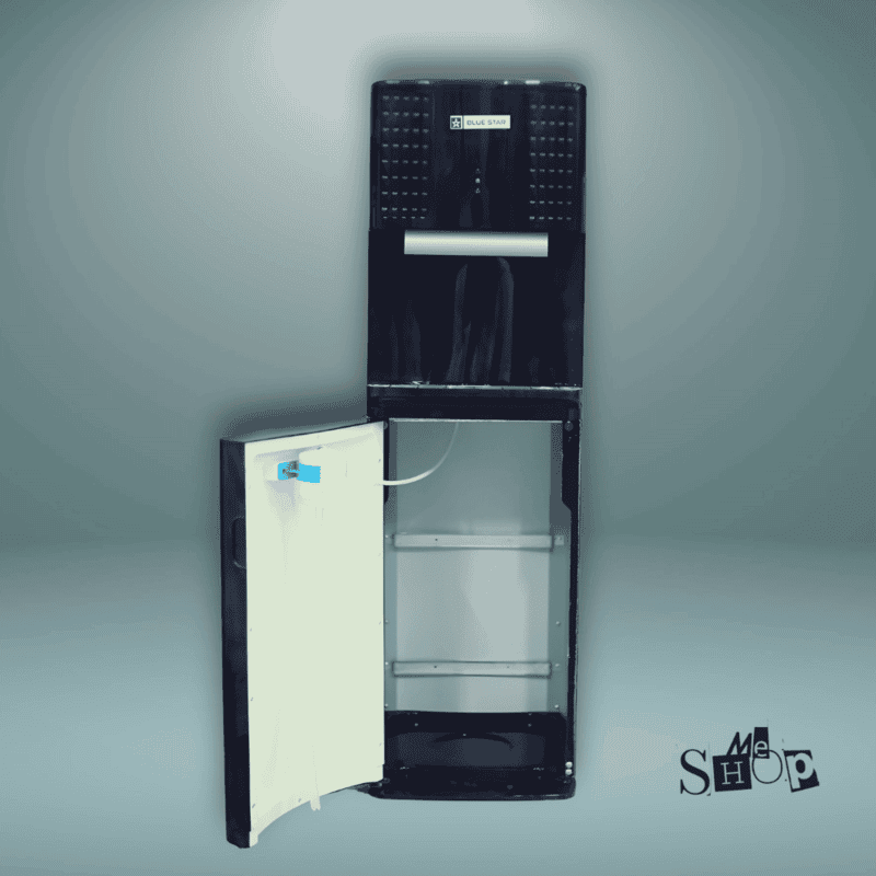 Blue Star water dispenser BL1HPCGA with the bottom door open showing the bottle placement.