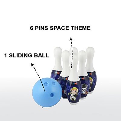 Bowling Set Box Jumbo Size with 6 Pins & 1 Sliding Ball | Space Theme