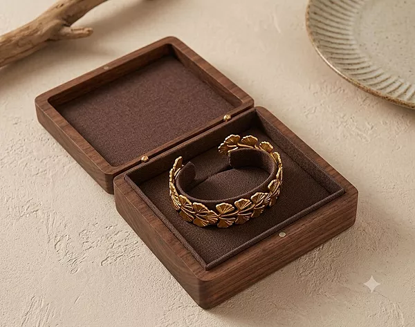 Navande Anti-Tarnish Stainless Steel Textured Ginkgo Leaf Open Cuff Bracelet
