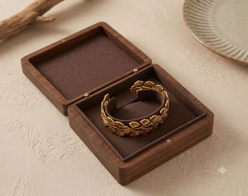 Navande Anti-Tarnish Stainless Steel Textured Ginkgo Leaf Open Cuff Bracelet