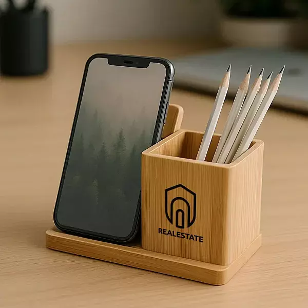 Bamboo Pen Holder with 10W Wireless Charger