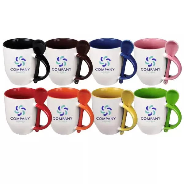 Two-Tone Ceramic Mugs with Spoon