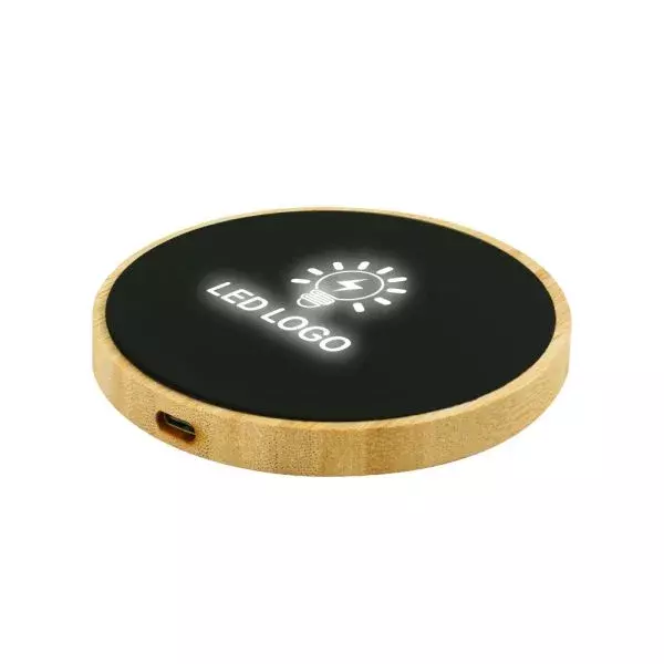 Bamboo Wireless Charger 15W Fast Charging with LED Logo
