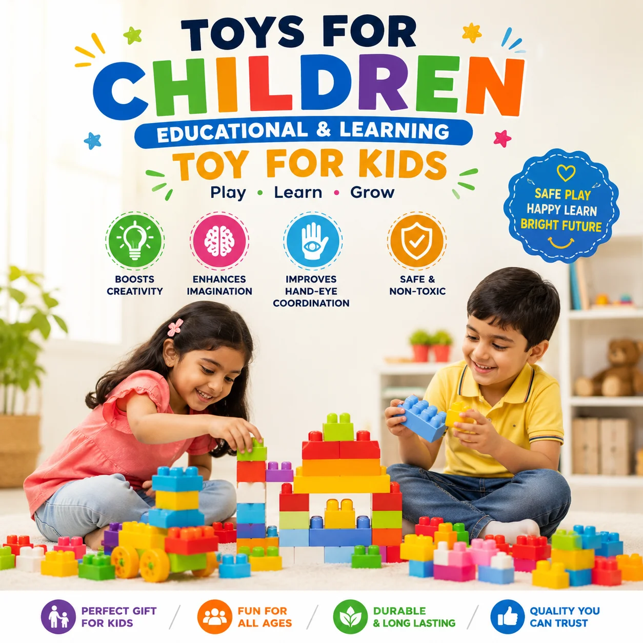 64 Pcs Building Blocks Toy with Wheels – Educational Train Set for Kids 3+ Multicolor