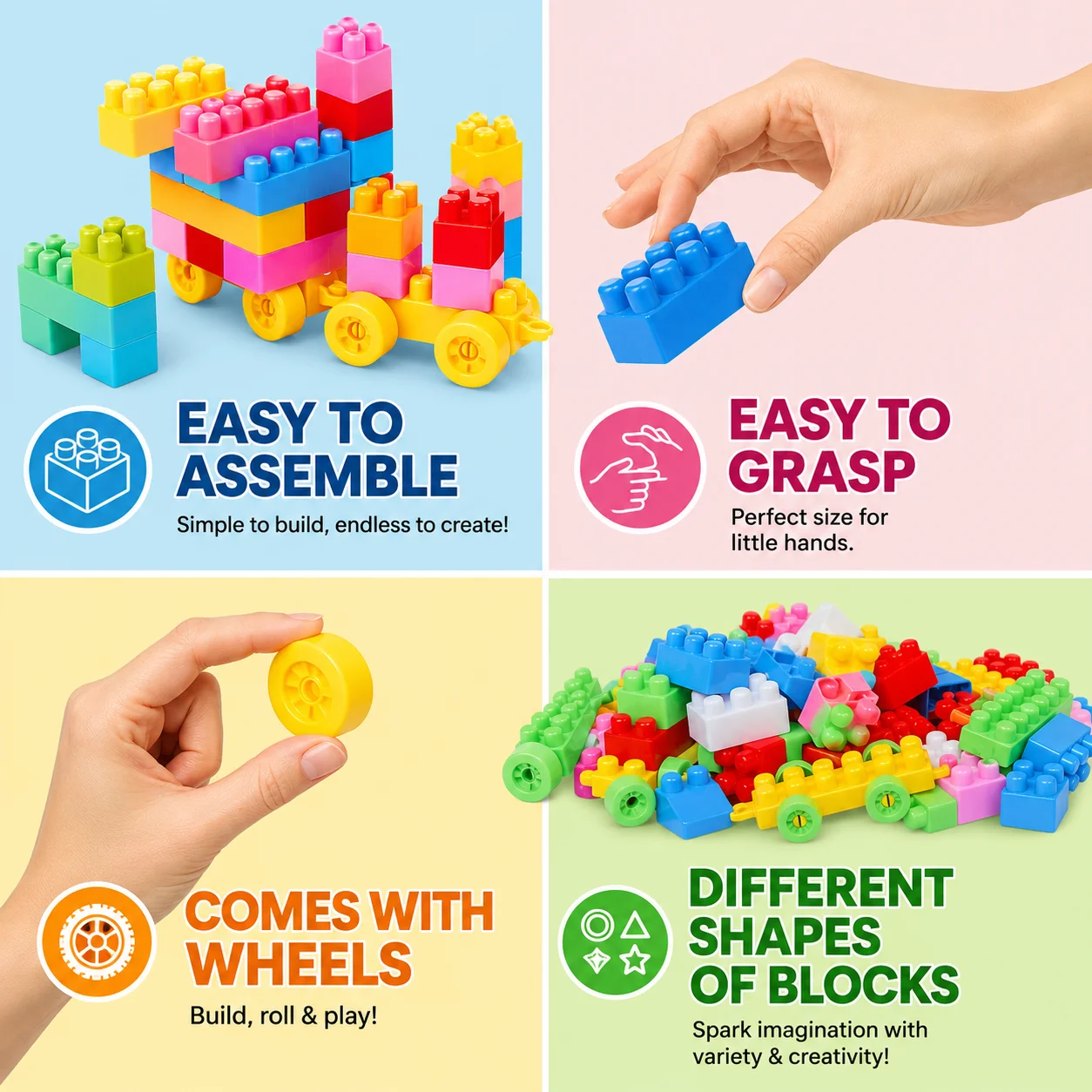 64 Pcs Building Blocks Toy with Wheels – Educational Train Set for Kids 3+ Multicolor