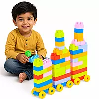 64 Pcs Building Blocks Toy with Wheels – Educational Train Set for Kids 3+ Multicolor