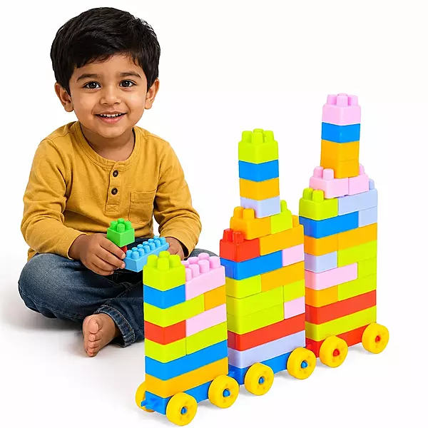 64 Pcs Building Blocks Toy with Wheels – Educational Train Set for Kids 3+ Multicolor