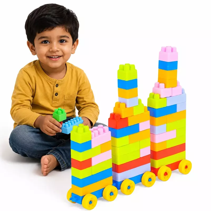 64 Pcs Building Blocks Toy with Wheels – Educational Train Set for Kids 3+ Multicolor