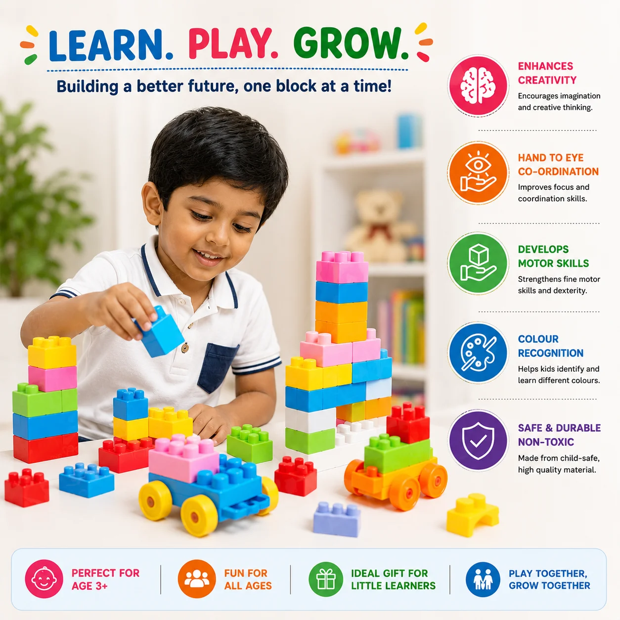 64 Pcs Building Blocks Toy with Wheels – Educational Train Set for Kids 3+ Multicolor