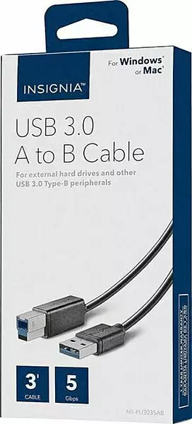 Câble adaptateur USB 3.0 Type A Mâle Vers USB Type B Mâle Insignia