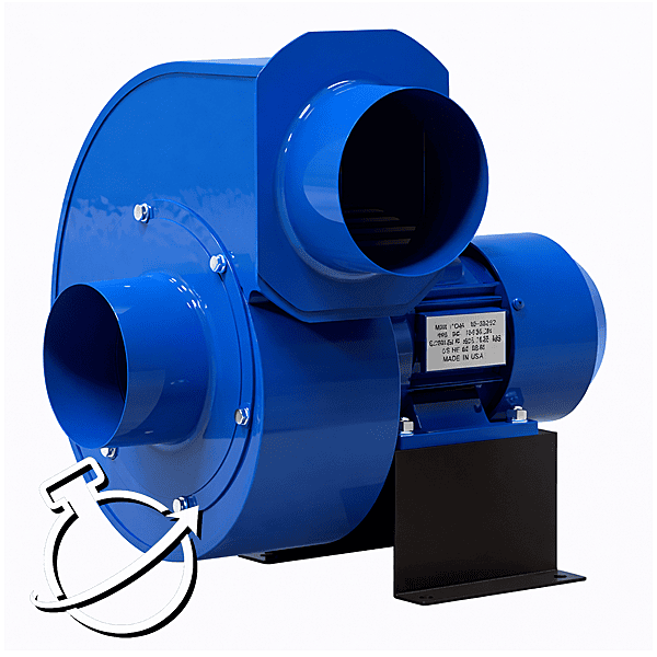 1/3 HP fan, 1 phase, 240 V, The Fan housing is made of  powder coated blue sheet steel.