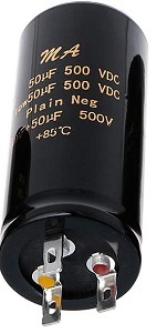 50uF + 50uF, 500V Dual Radial Electrolytic Capacitor 50uF + 50uF, 500V Dual Radial Electrolytic Capacitor