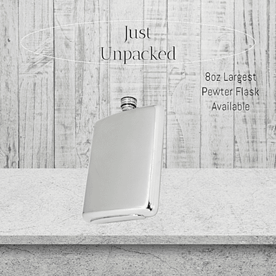 Victorian Style Plain Pewter Flask 8oz Boxed. SKU #: C1063.