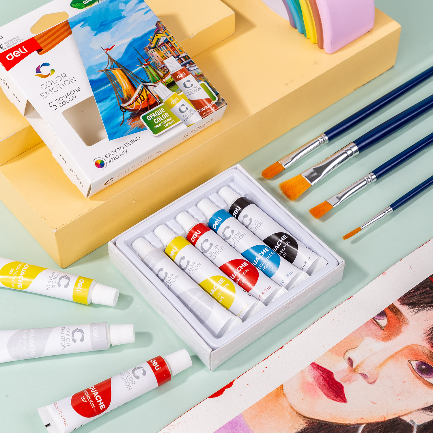 DELI C11-5 GOUACHE 5 ASST COLOR TUBES