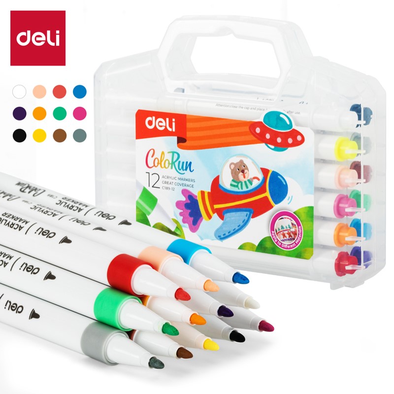 DELI C189-12 ACRYLIC MARKER SET OF 12 ASST.