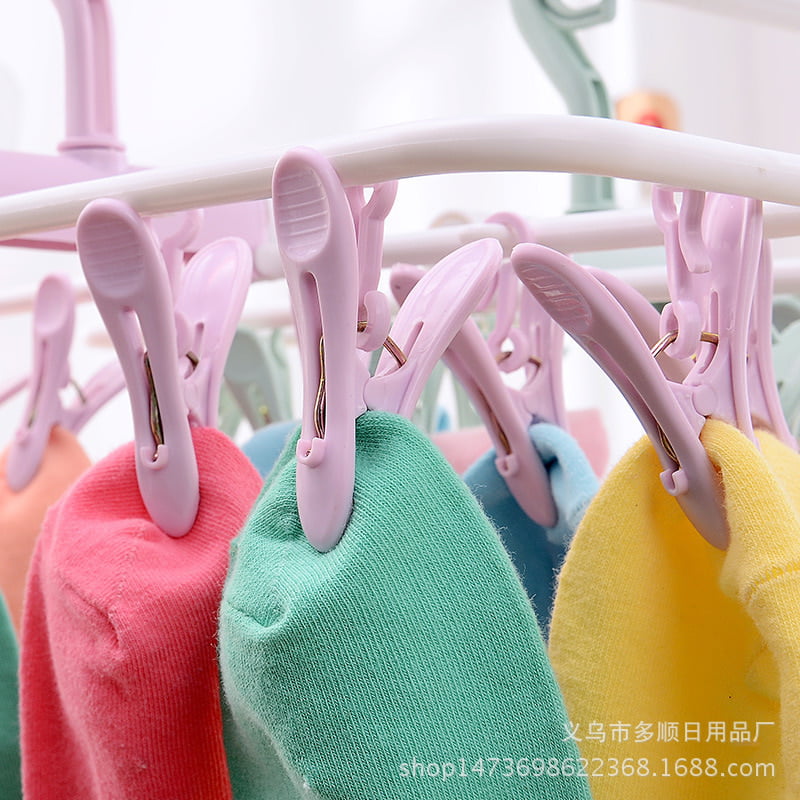 MULTIFUNCTIOMING PLASTIC FOLDING HANGER WITH 12 CLIPS FOR SOCKS, CLOTHES & UNDERWEARS  DRYING CLIPS