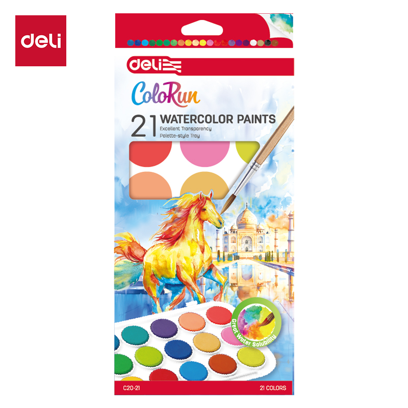 DELI C20-21 WATERCOLOR PAINTS 21 COLORS WITH BRUSH
