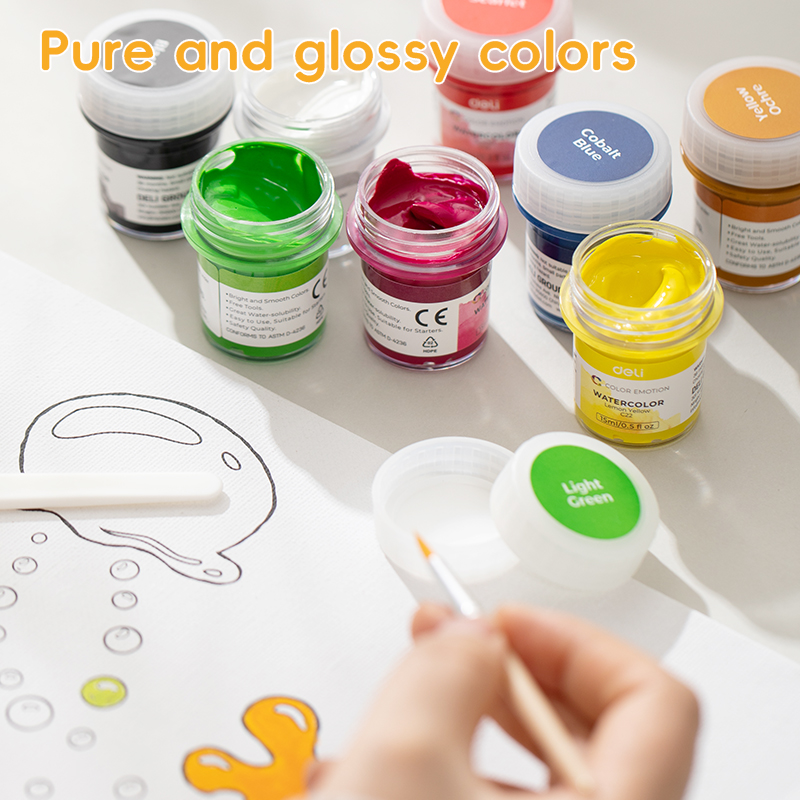 DELI C22-12 WATERCOLOR BOTTLE SET 15ML 12COLORS WITH BRUSH