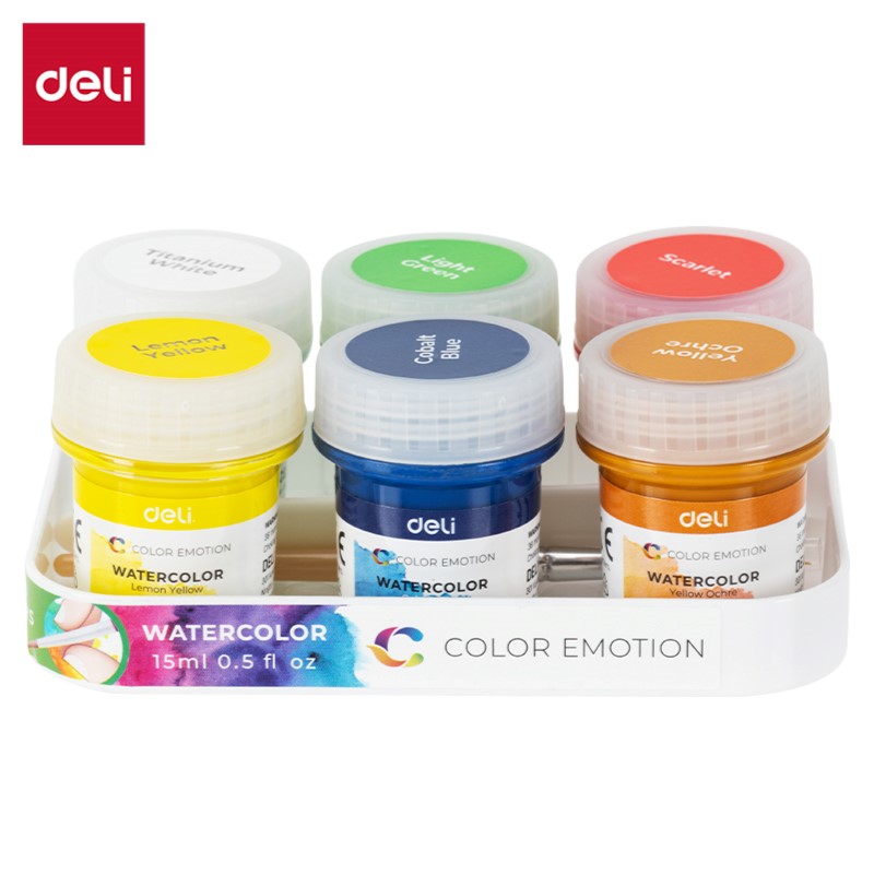 DELI C22-6 WATERCOLOR /BRUSH/15ML BTL 6 COLORS